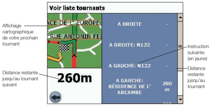 NAVMAN SPIN100 - Ecran Voir liste tournants - 2