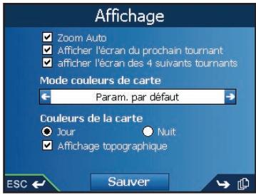 NAVMAN ICN 510 - Preférences de la carte — Paramètres d'affichage - 1