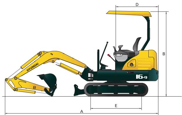 HYUNDAI R16-9 - Dimensions et rayon d'action - 1