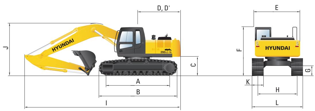 HYUNDAI R290LC-7A - Dimensions et rayon d'action - 2