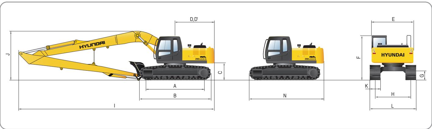 HYUNDAI R290LC-7A - Dimensions et rayon d'action - 6