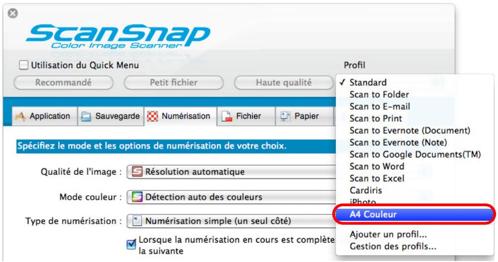FUJITSU SCANSNAP S1100 DELUXE, SCANSNAP S1100I - Sélectionnez un profil dans le menu local Profil. - 1