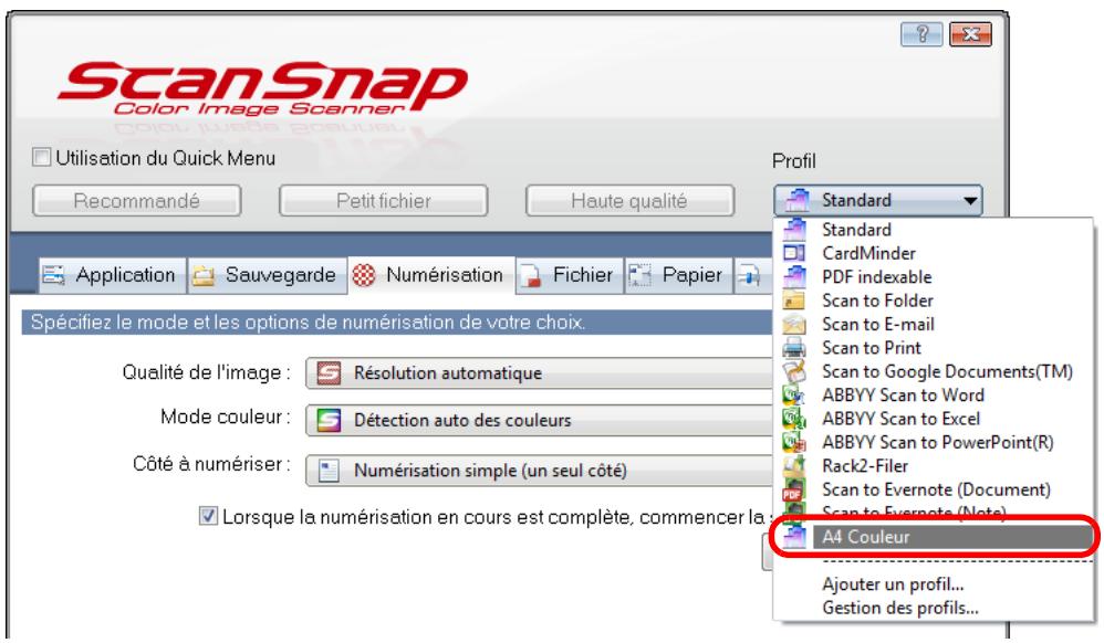 FUJITSU SCANSNAP S1100 DELUXE, SCANSNAP S1100I - Sélectionnez un profil dans la liste déroulante Profil. - 1