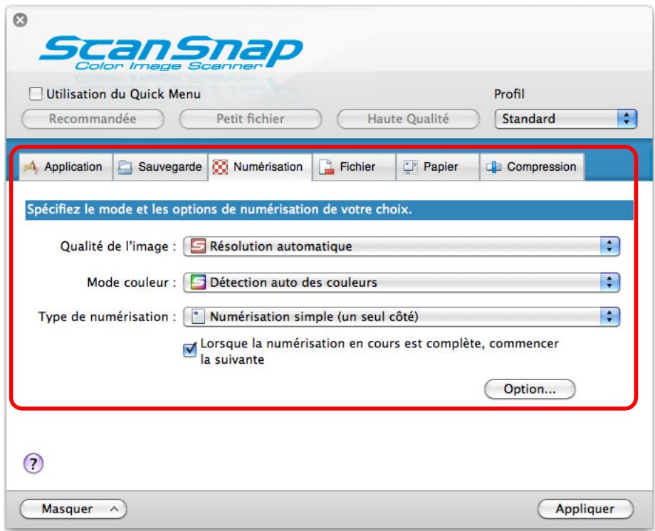 FUJITSU SCANSNAP S1100 DELUXE, SCANSNAP S1100I - Configurez les paramètres de numérisation dans chaque onglet. - 1