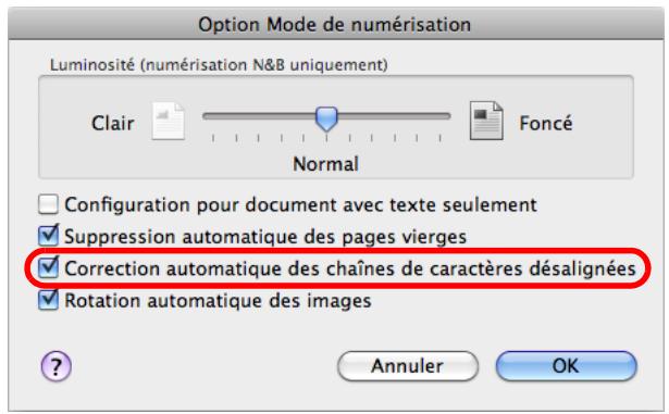 FUJITSU SCANSNAP S1100 DELUXE, SCANSNAP S1100I - Cochez la case Correction automatique des chaînes de caractères désalignées. - 1