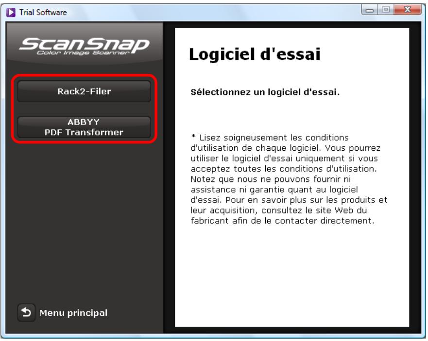 FUJITSU SCANSNAP S1100 DELUXE, SCANSNAP S1100I - Cliquez sur le bouton du logiciel d'essay que vous souhaitez installer. - 1