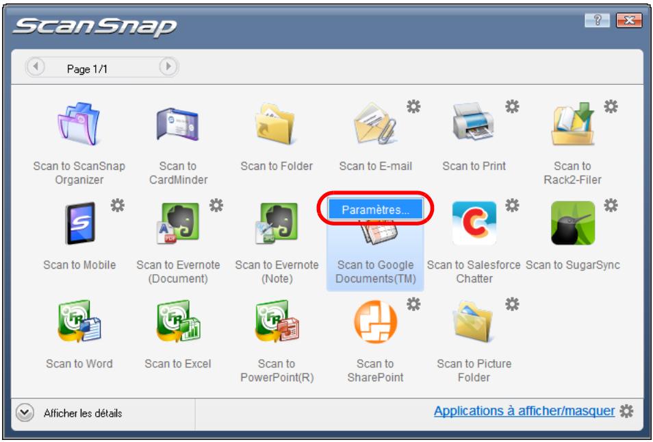 FUJITSU SCANSNAP S1100 DELUXE, SCANSNAP S1100I - Modifiez les paramètres de Scan to Google Documents(TM). (Ou rendez-vous à l'objet 5.). - 1