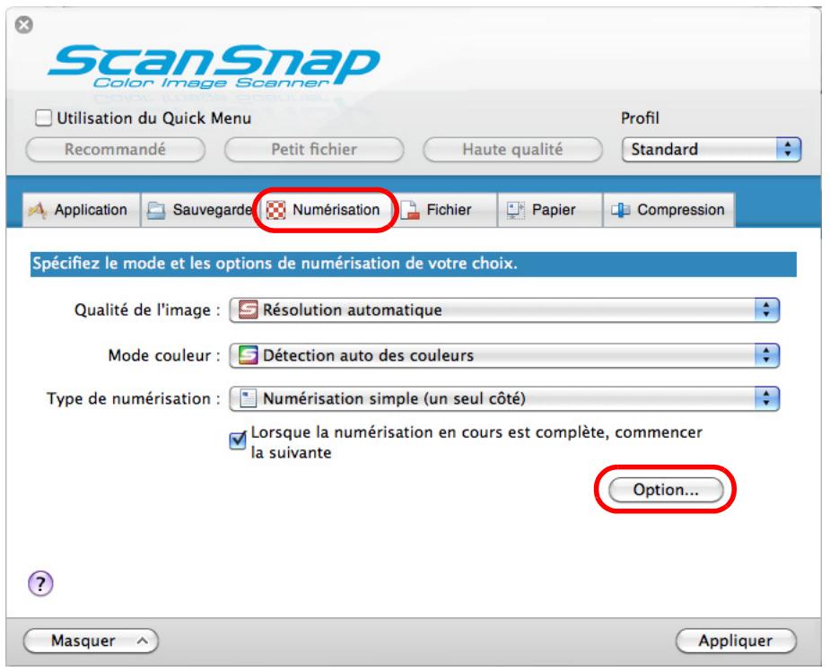 FUJITSU SCANSNAP S1100 DELUXE, SCANSNAP S1100I - Cliquez sur le bouton Option de l'onglet Numérisation. - 1