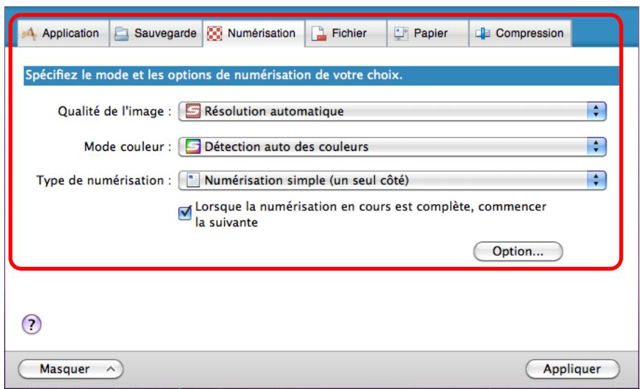 FUJITSU SCANSNAP S1100 DELUXE, SCANSNAP S1100I - Modifiez les paramètres de numérisation dans chaque onglet. - 1