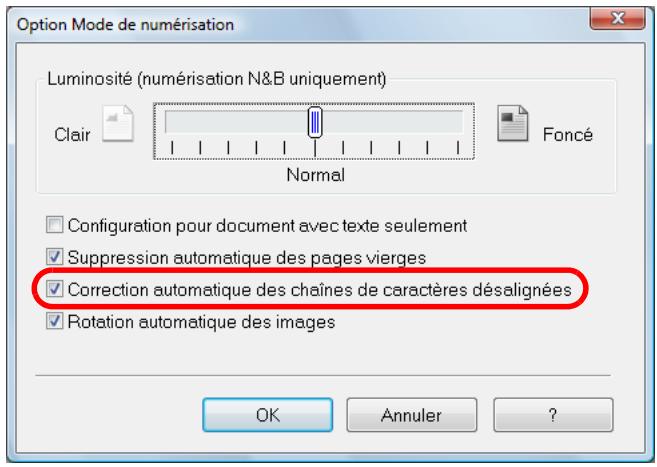 FUJITSU SCANSNAP S1100 DELUXE, SCANSNAP S1100I - Cochez la case Correction automatique des chaînes de caractères désalignées. - 1