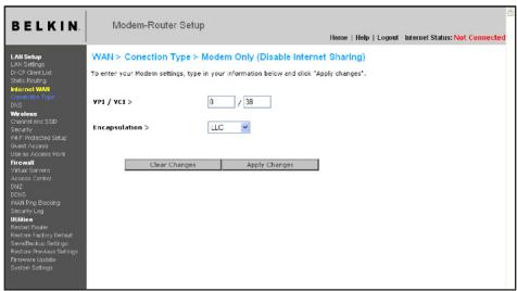 BELKIN MODEM ROUTEUR SANS FIL N+ #F5D8635ED4A - Configuration de votre connexion pour désactiver le partage de l'Internet - 1