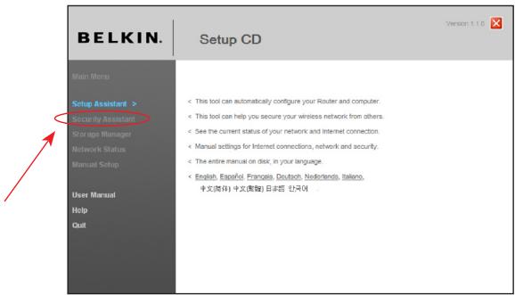 BELKIN MODEM ROUTEUR SANS FIL N+ #F5D8635ED4A - Étape 3: Configuration de la sécurité sans fil - Executeur l'assistant de sécurité - 1