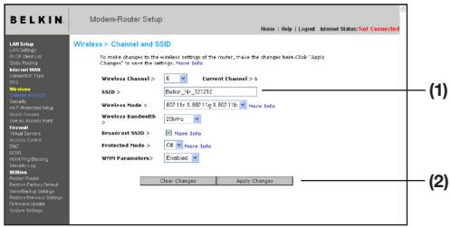 BELKIN MODEM ROUTEUR SANS FIL N+ #F5D8635ED4A - Modification du nom du réseau sans fil (SSID) - 1