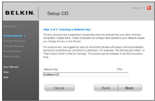 BELKIN MODEM ROUTEUR SANS FIL N+ #F5D8635ED4A - Création de la clé réseau - 1