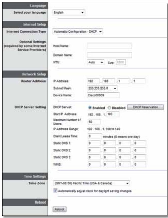 LINKSYS E2500 - Setup (Púθμιση) > Basic Setup (Baσικήρύθμιση) - 1