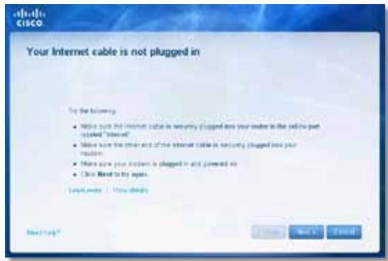 LINKSYS E2500 - MensaJe Your Internet cable is not plugged in (El cable de Internet no está conectado) - 1