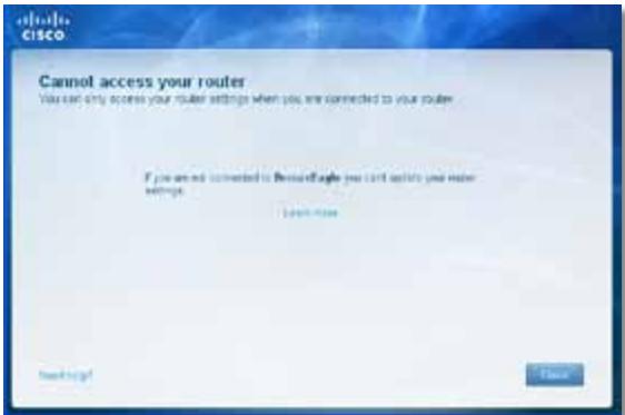 LINKSYS E2500 - Cannot access your router (Reititintä ei voi avata) -ilmoitus - 1