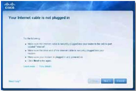 LINKSYS E2500 - Mensagem Your Internet cable is not plugged in (O cabo da Internet não está ligado) - 1
