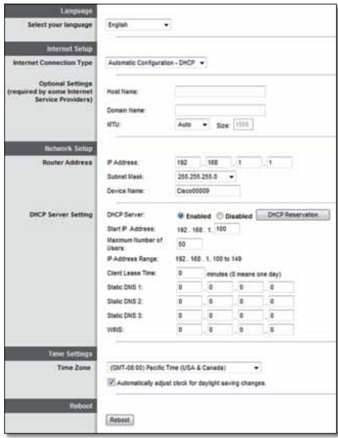 LINKSYS E2500 - Setup (Opsætning) > Basic Setup (Basisopsætning) - 1