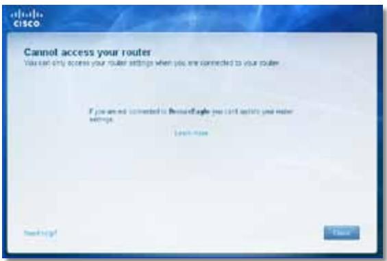 LINKSYS E2500 - Mensaje Cannot access your router (No se pueda acceder al router) - 1