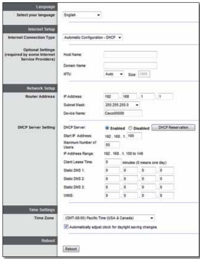 LINKSYS E2500 - Setup (Asetukset) > Basic Setup (Perusasetukset) - 1
