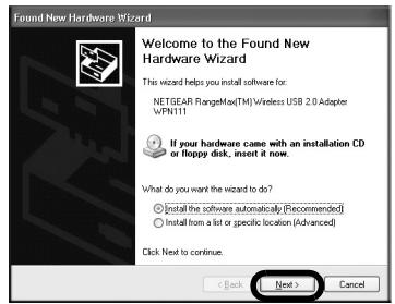 NETGEAR WPN111 - INSERTION DE L'ADAPTATEUR SANS FIL USB 2.0 - 1