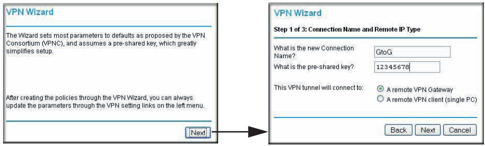 NETGEAR DGND3300V2 - To configure a gateway-to-gateway VPN tunnel using the VPN Wizard: - 1