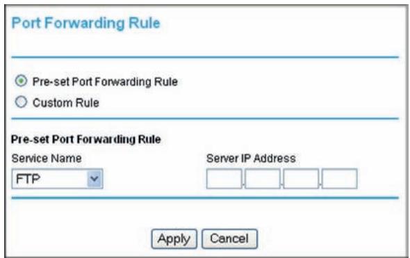 NETGEAR DGND3300V2 - Adding a Pre-set Port Forwarding Rule - 1