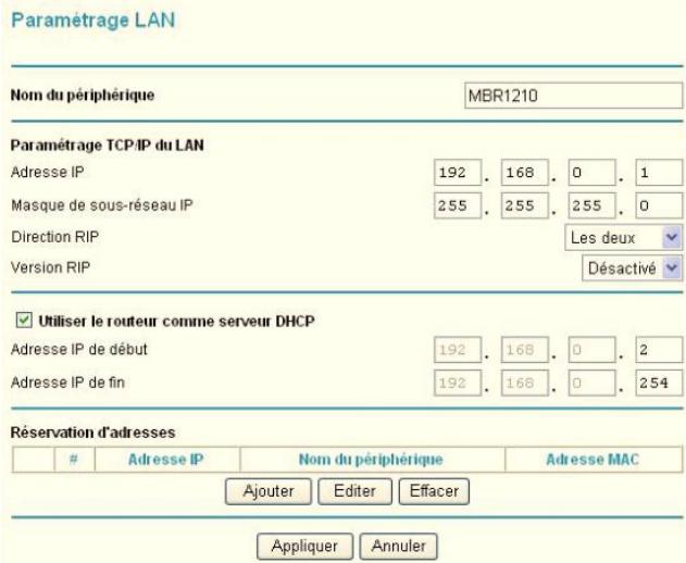 NETGEAR MBR1210 - Pour afficher ou modifier le paramétrage LAN : - 1