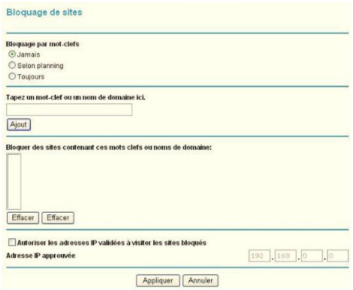NETGEAR MBR1210 - Blocage de sites et mots clefs - 1