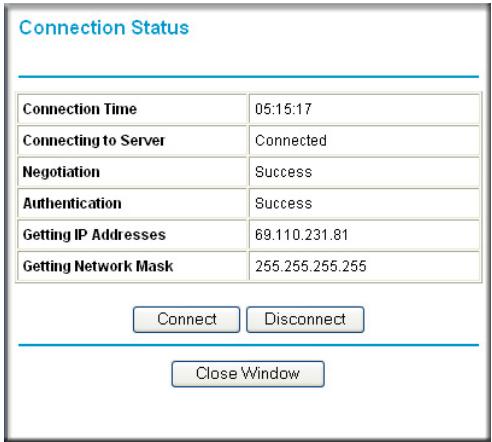 Connection Status Connection Time 05:15:17 Connecting to Server Connected Negotiation Success Authentication Success Getting IP Addresses 69.110.231.81 Getting Network Mask 255.255.255.255 Connect Disconnect Close Window