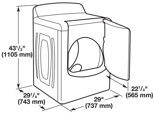 43½" (1105 mm) 29½" (743 mm) 22½" (565 mm) 29" (737 mm)
