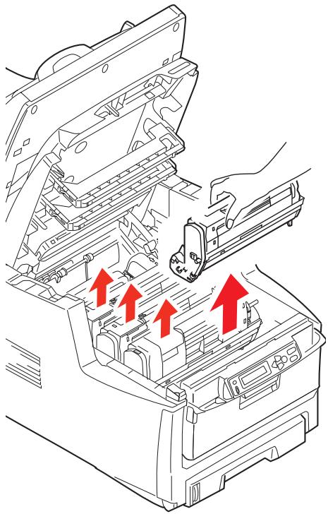 OKI MC560NMFP - Dégagement des bourges   Bourges dans l'imprimante (suite) - 1
