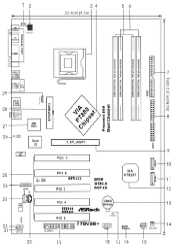 ASROCK 775V88 PLUS - Motherboard Layout - 1