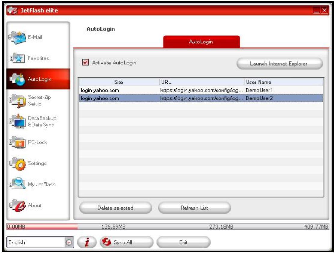 TRANSCEND TS1GJF160 - Modifier / supprimer vos données de login sauvegardées - 2