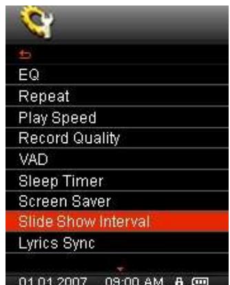 TRANSCEND MP850 - Intervalle du diaporama - 1