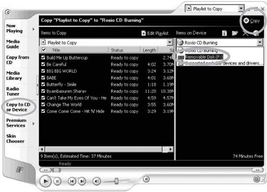 EMTEC LECTEUR MP4 C235 - Par la synchronisation au moyen du lecteur Windows Media 9 (Windows 2000) en mode MSC - 1