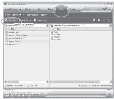 EMTEC LECTEUR MP4 C235 - Par synchronisation au moyen du lecteur Windows Media 10 (Windows XP) en mode MTP - 1