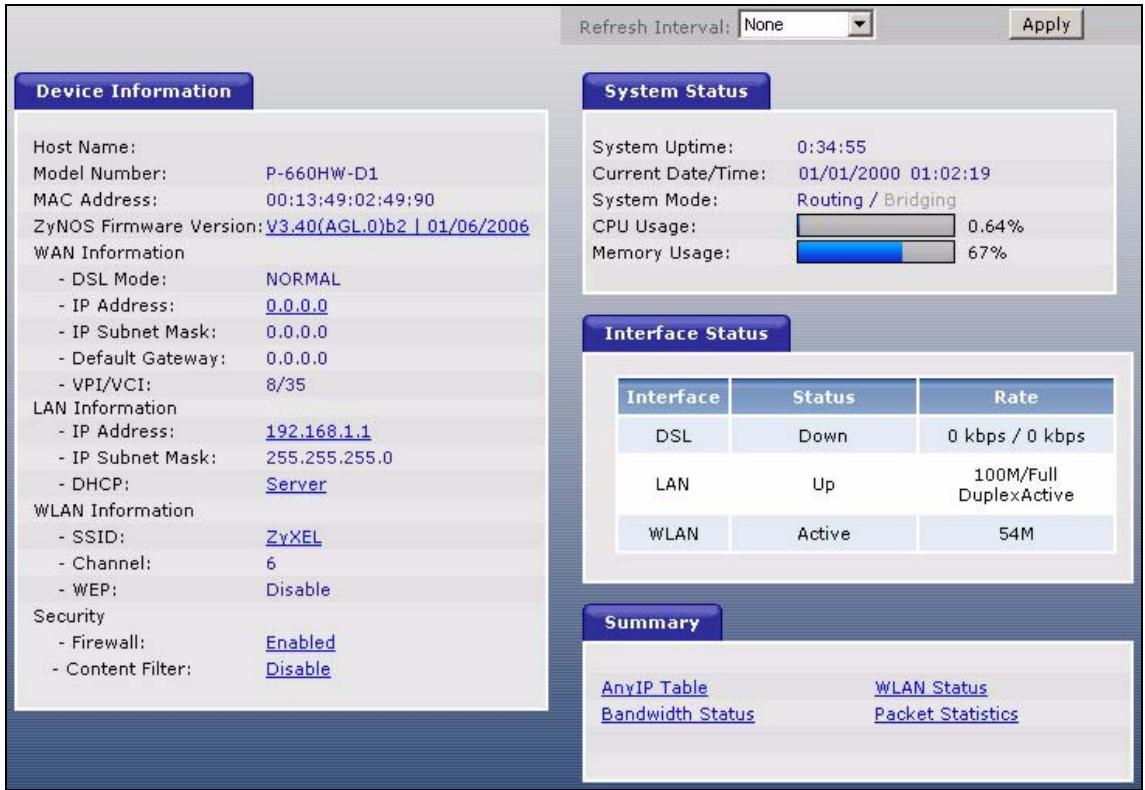 ZYXEL P-660H-D - Status Screen - 1