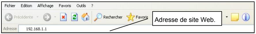 Fichier Edition Affichage Favoris Outils ? Précedente Rechercher Favoris Adresse de site Web. Adresse 192.168.1.1
