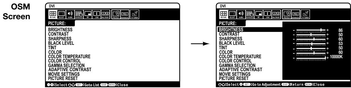 NEC M40 - OSM (On-Screen Manager) Controls - 3