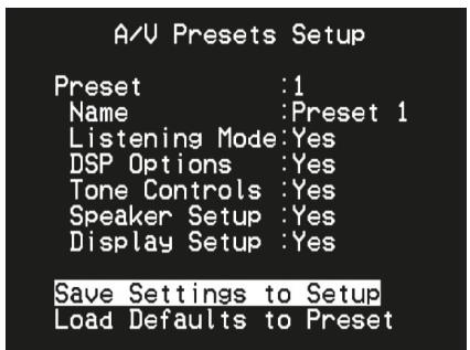 NAD T748,  T787 GRAPHITE,  T748 GRAPHITE V - EXEMPLE DE PROCÉDURE POUR LA CONFIGURATION DES CONFIGURATION DES PRÉRÉGLAGES A/V - 8