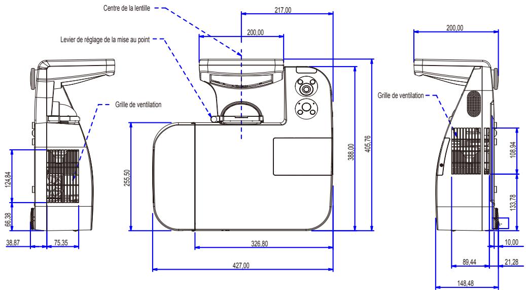 NEC U250X,  U260W,  V230X - Dimensions du boîtier - 2