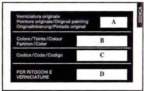 ALFA ROMEO 166 - PLAQUE D'IDENTIFICATION DE LA PEINTURE DE LA CARROSSEIRE (fig. 4) - 1