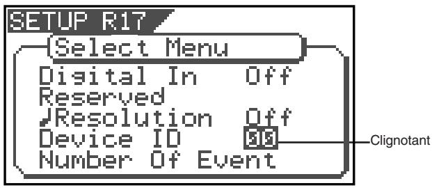 FOSTEX VF80 - Sélectionnez "Device ID" dans le menu de sélection et pressez le bouton [ENTER/YES]. - 1