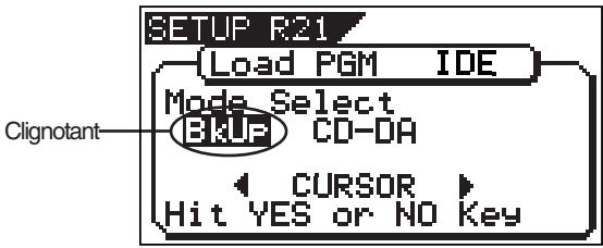 SETUP R21 Load PGM IDE Mode Select B&UP CD-DA Clignotant CURSOR Hit YES or NO Key