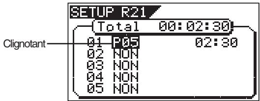 SETUP R21 (Total 00:02:30) Clignotant 01 P05 02:30 02 NON 03 NON 04 NON 05 NON