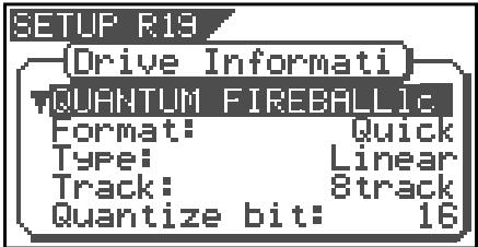 SETUP R19 Drive Informati QUANTUM FIREBALLIC Format: Quick Type: Linear Track: 8track Quantize bit: 16