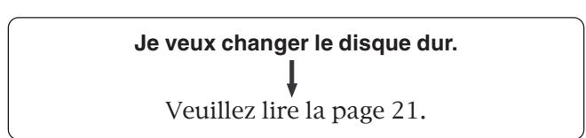 Je veux changer le disque dur. ↓ Veuillez lire la page 21.