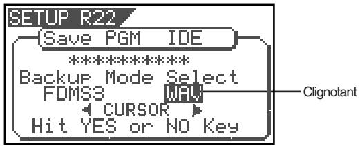 SETUP R22 Save PGM IDE ********** Backup Mode Select FDMS3 CURSOR Hit YES or NO Key Clignotant